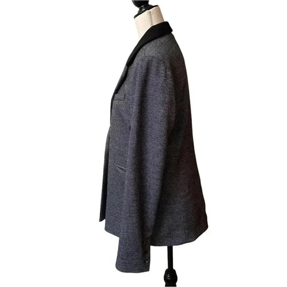 Ecru Dotted Knit Boyfriend Blazer Size 12 Black White Rib Collar Jacket - Picture 6 of 16